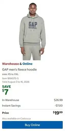 Costco GAP men's fleece hoodie offer
