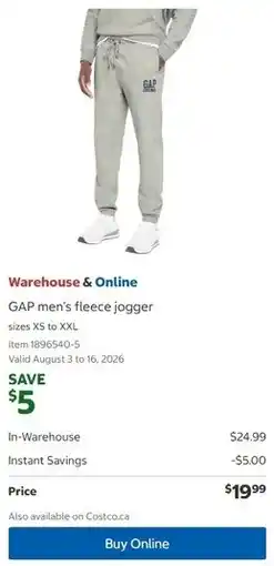 Costco GAP men's fleece jogger offer