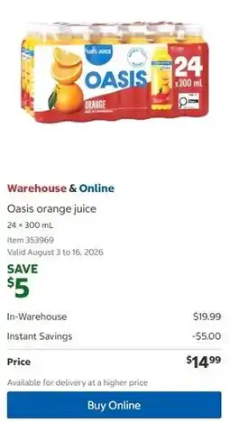 Costco Oasis orange juice offer