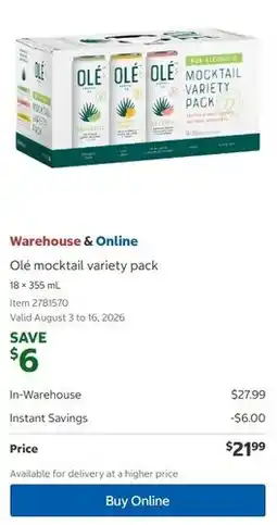 Costco Olé mocktail variety pack offer