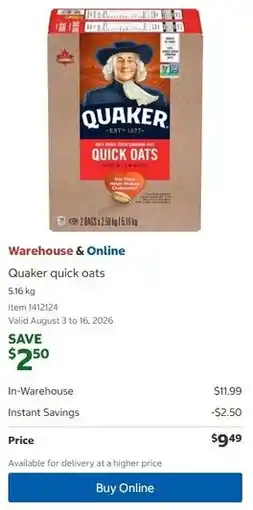 Costco Quaker quick oats offer