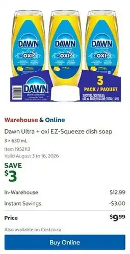 Costco Dawn Ultra + oxi EZ-Squeeze dish soap offer
