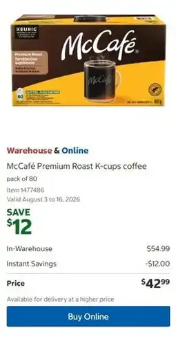 Costco McCafé Premium Roast K-cups coffee offer