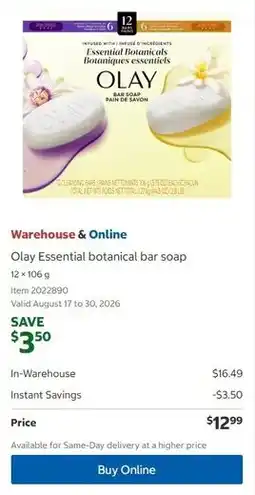 Costco Olay Essential botanical bar soap offer