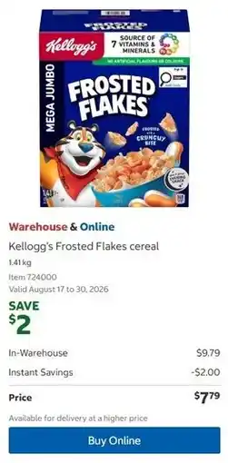 Costco Kellogg's Frosted Flakes cereal offer