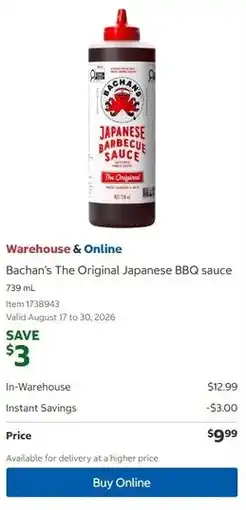 Costco Bachan's The Original Japanese BBQ sauce offer