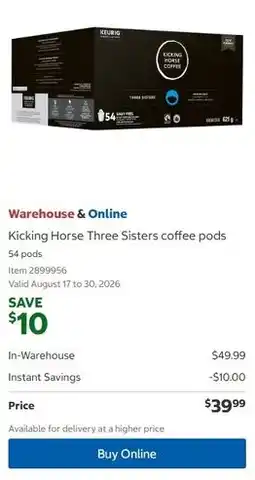 Costco Kicking Horse Three Sisters coffee pods offer