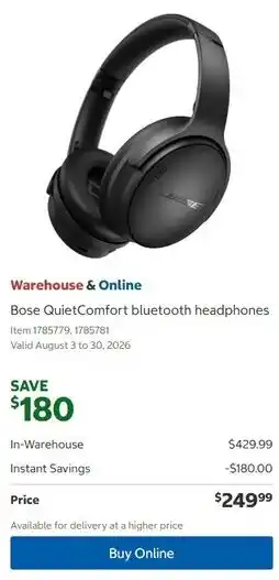 Costco Bose QuietComfort bluetooth headphones offer