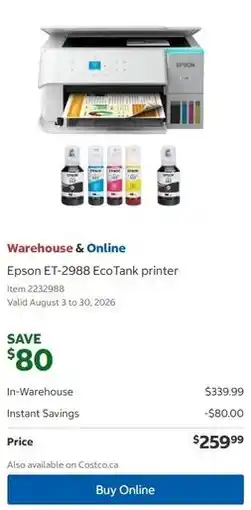 Costco Epson ET-2988 Eco Tank printer offer