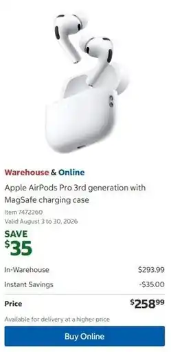 Costco Apple AirPods Pro 3rd generation with MagSafe charging case offer