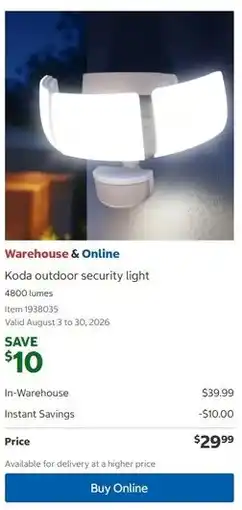 Costco Koda outdoor security light 4800 lumes offer