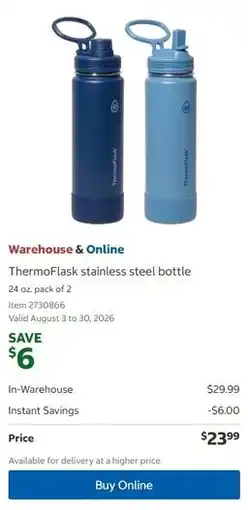 Costco ThermoFlask stainless steel bottle offer