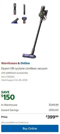 Costco Dyson V8 cyclone cordless vacuum offer