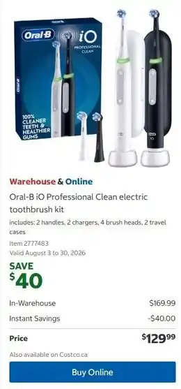 Costco Oral-B iO Professional Clean electric toothbrush kit offer
