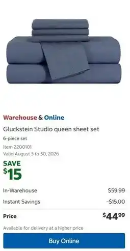 Costco Gluckstein Studio queen sheet set offer