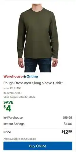 Costco Rough Dress men's long sleeve t-shirt offer