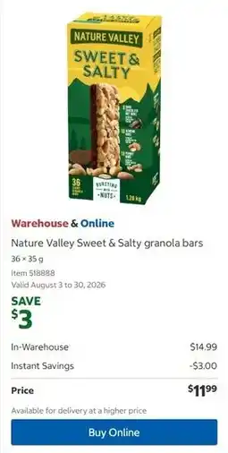 Costco Nature Valley Sweet & Salty granola bars offer