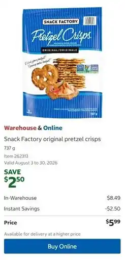 Costco Snack Factory original pretzel crisps offer