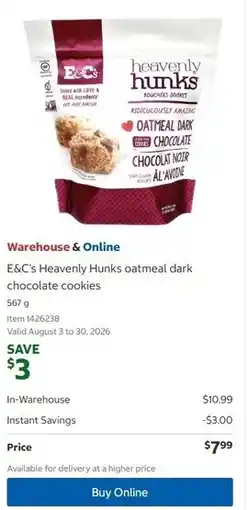 Costco E&C's Heavenly Hunks oatmeal dark chocolate cookies offer