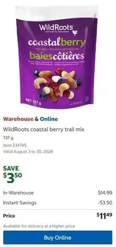 Costco WildRoots coastal berry trail mix offer