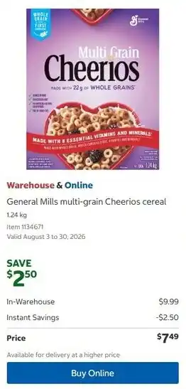 Costco General Mills multi-grain Cheerios cereal offer