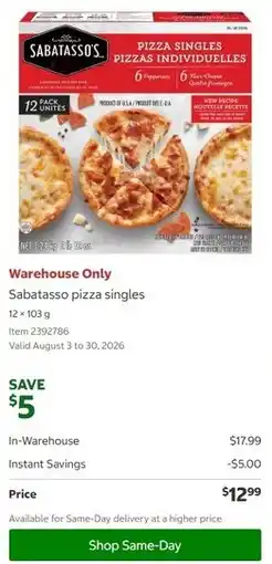 Costco Sabatasso pizza singles offer