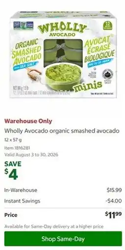 Costco Wholly Avocado organic smashed avocado offer