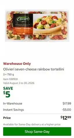 Costco Olivieri seven-cheese rainbow tortellini offer