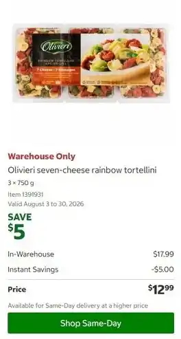 Costco Olivieri seven-cheese rainbow tortellini offer