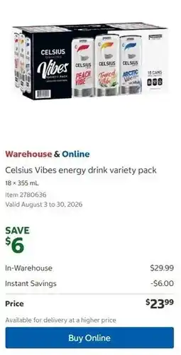 Costco Celsius Vibes energy drink offer