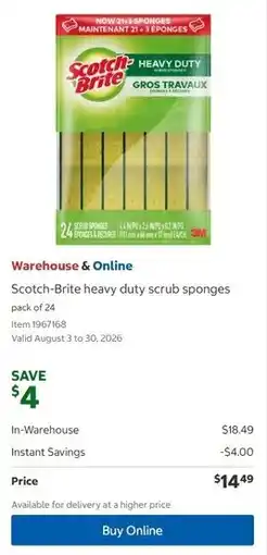 Costco Scotch-Brite heavy duty scrub sponges offer