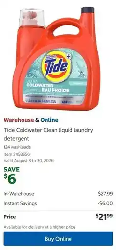 Costco Tide Coldwater Clean liquid laundry detergent offer