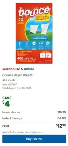 Costco Bounce dryer sheets offer