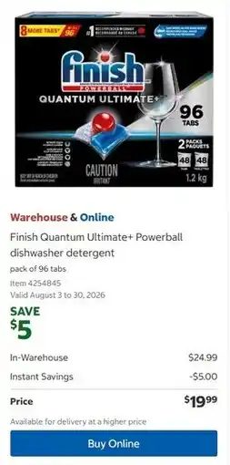 Costco Finish Quantum Ultimate+ Powerball dishwasher detergent offer
