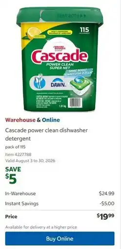 Costco Cascade power clean dishwasher detergent offer