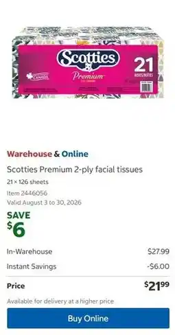 Costco Scotties Premium 2-ply facial tissues offer