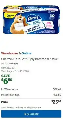 Costco Charmin Ultra Soft 2-ply bathroom tissue offer