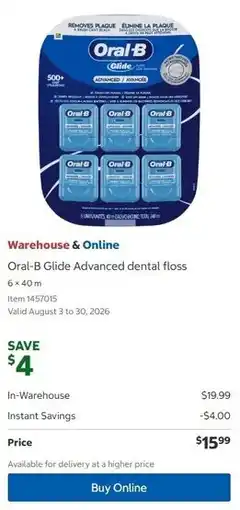 Costco Oral-B Glide Advanced dental floss offer