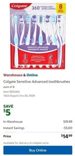 Costco Colgate Sensitive Advanced toothbrushes offer