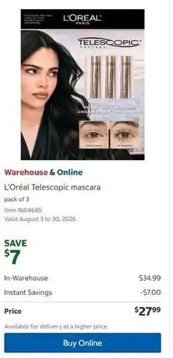 Costco L'Oréal Telescopic mascara offer