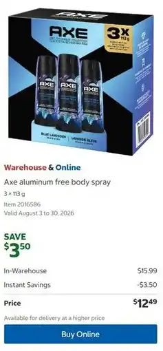 Costco Axe aluminum free body spray offer