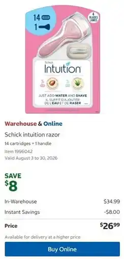 Costco Schick intuition razor offer