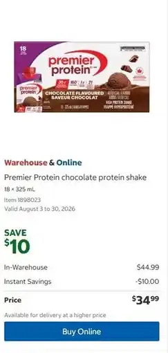 Costco Premier Protein chocolate protein shake offer