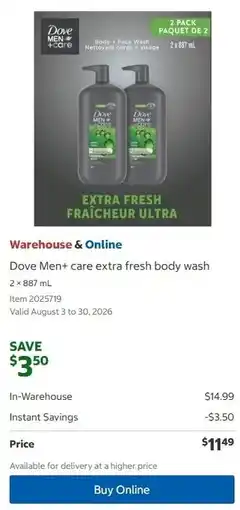 Costco Dove Men+ care extra fresh body wash offer