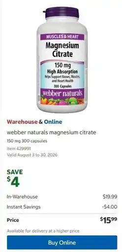 Costco webber naturals magnesium citrate offer