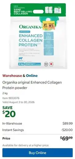 Costco Organika original Enhanced Collagen Protein powder offer