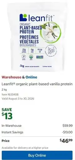 Costco Leanfit organic plant-based vanilla protein offer