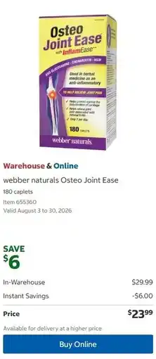 Costco Webber naturals osteo joint ease offer