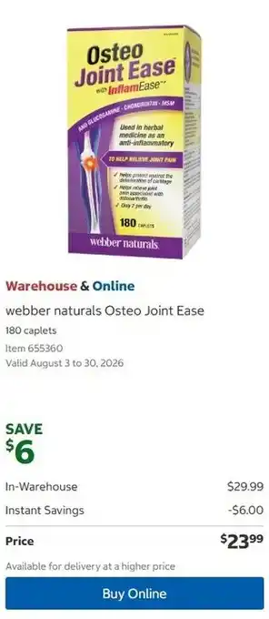 Costco Webber naturals osteo joint ease offer