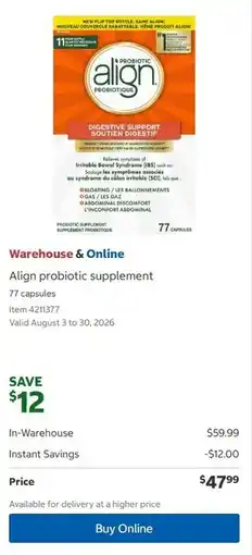 Costco Align probiotic supplement offer